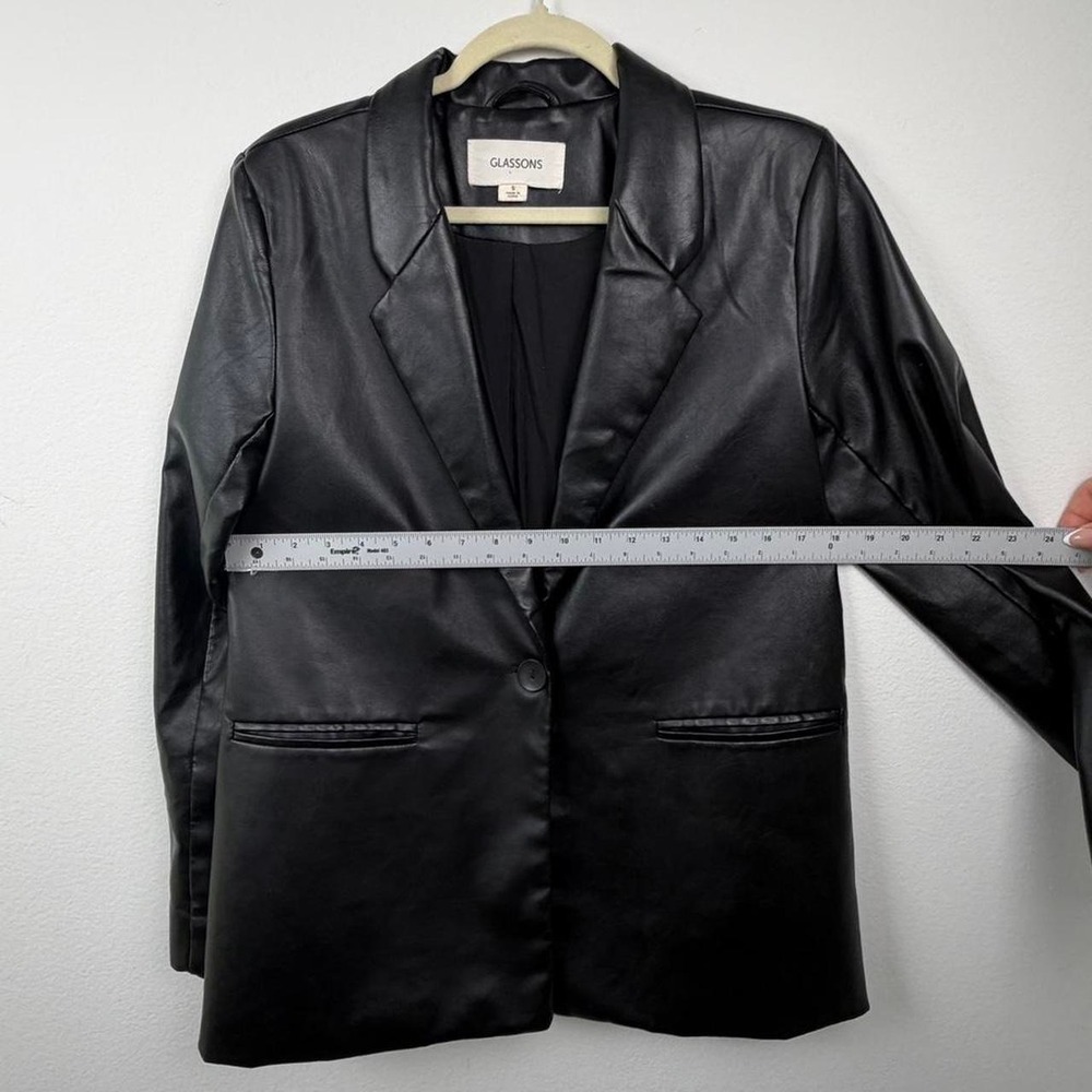 Glassons black faux leather blazer size S minimalist chic vegan leather jacket - Picture 5 of 8